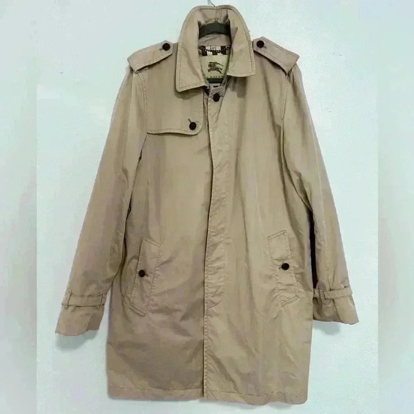 183. Burberry Brit Women Trench Jacket Size 52 Khaki Button Up - Picture 1 of 14